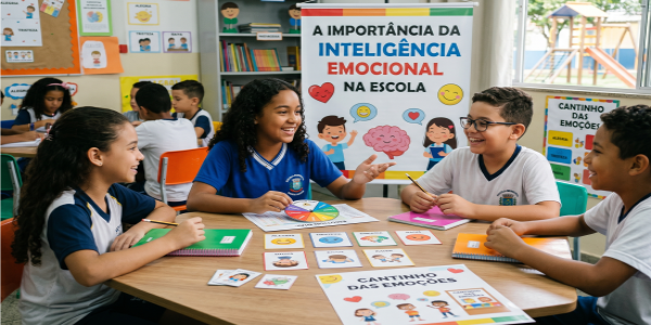 Alunos desenvolvendo empatia, autocontrole e habilidades socioemocionais em ambiente educacional acolhedor.